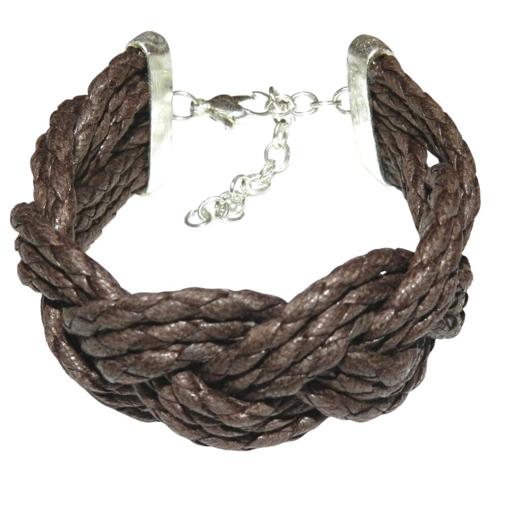 Brown Woven Cotton 25mm w Silver Lobster Clasp Bracelet 7.5" with Extender BR496
